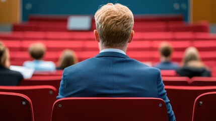 Individual seated, focused in a meeting space.
