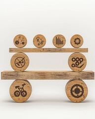 Balanced seesaw icons for Diversity Efficiency vs Conflict Redundancy conceptual metaphor scene neutral background digital art