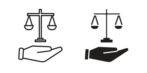Justice scales in Hand icon. Vector Illustration. Isolated vector Illustration. EPS Illustration.