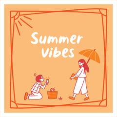 Retro style illustration of palm trees and a bright sun with text: The sun is here