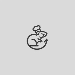 Chef mouse logo in simple and minimalist line art illustration.