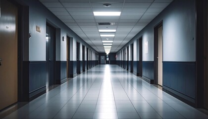 学校の廊下と点滅する蛍光灯
