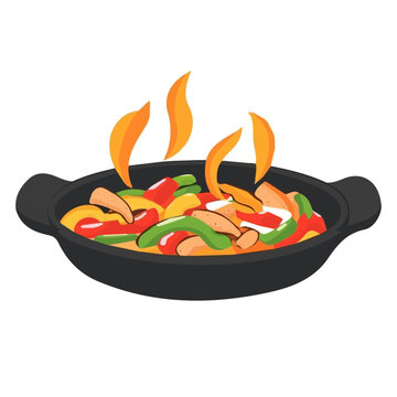 colorful fajitas sizzling in black pan clip art preview