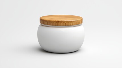 Stylish jar with wooden lid for storage.