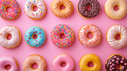 Colorful Donuts Pattern Pink Background Sweet Treats Confectionery