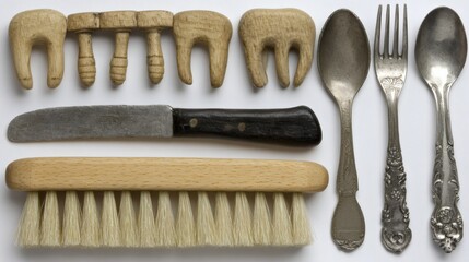 Tooth, Silverware and Brush Still Life