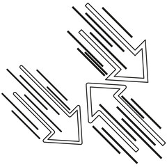 Slanted arrow pair. Downward motion symbol. Fast speed Vector. Angled flow graphic.