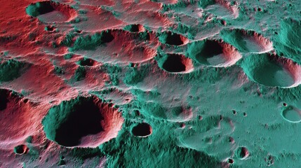 Lunar Surface with Craters Red and Green