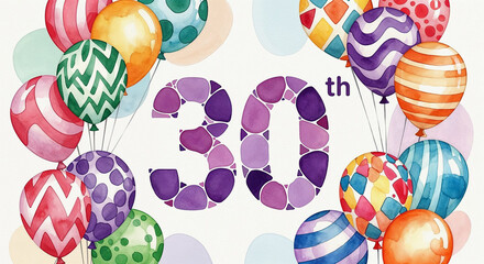 Naklejka premium Celebrating a colorful 30th birthday with balloons