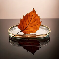 Reflejo abstracto de hoja seca en agua