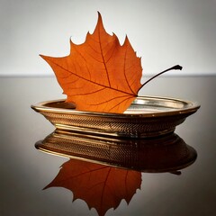 Reflejo abstracto de hoja seca en agua