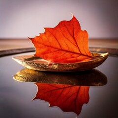 Reflejo abstracto de hoja seca en agua