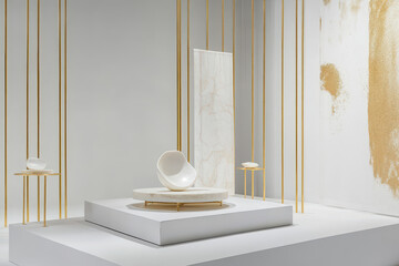 Elegant white alabaster bowls displayed on minimalist stand