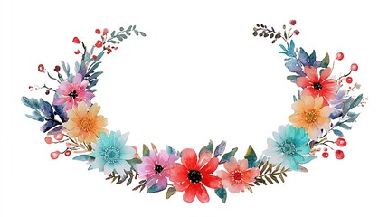 and keyword list for the image

 Watercolor Floral Half Wreath Design