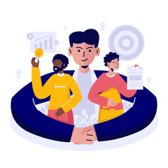 Flat vector illustration of business collaboration with share ideas and agreement contract