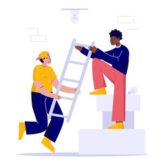 Teamwork collaboration helping other to complete a task or solve a problem vector illustration