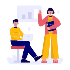 Office workers in teamwork collaboration with target presentation report vector illustration