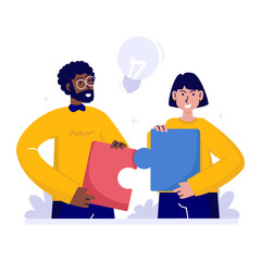 Connecting puzzle pieces symbolizing teamwork collaboration and problem-solving flat vector illustration