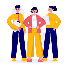 Business team standing together for teamwork collaboration or corporate profile flat vector illustration