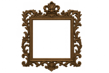 Decorative vintage-style frame featuring intricate floral patterns and a transparent background, ideal for digital design and artwork