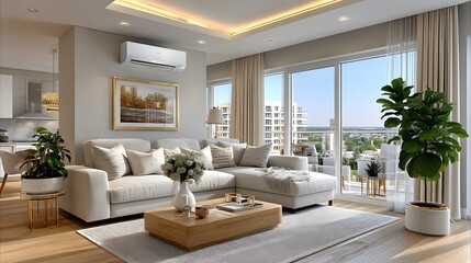 Contemporary space with cozy couch setup high resolution photo