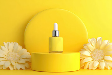 Yellow podium 3d serum bottle mockup