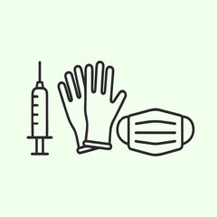 Obraz premium Vector Medical Supplies Including Syringe Gloves and Mask for Health Safety