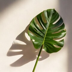 Hoja de monstera con sombra proyectada en la pared