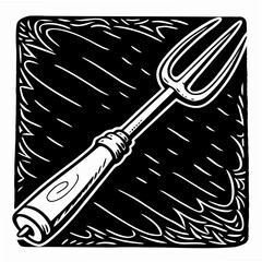 Black and white illustration of a grill fork barbecue cooking