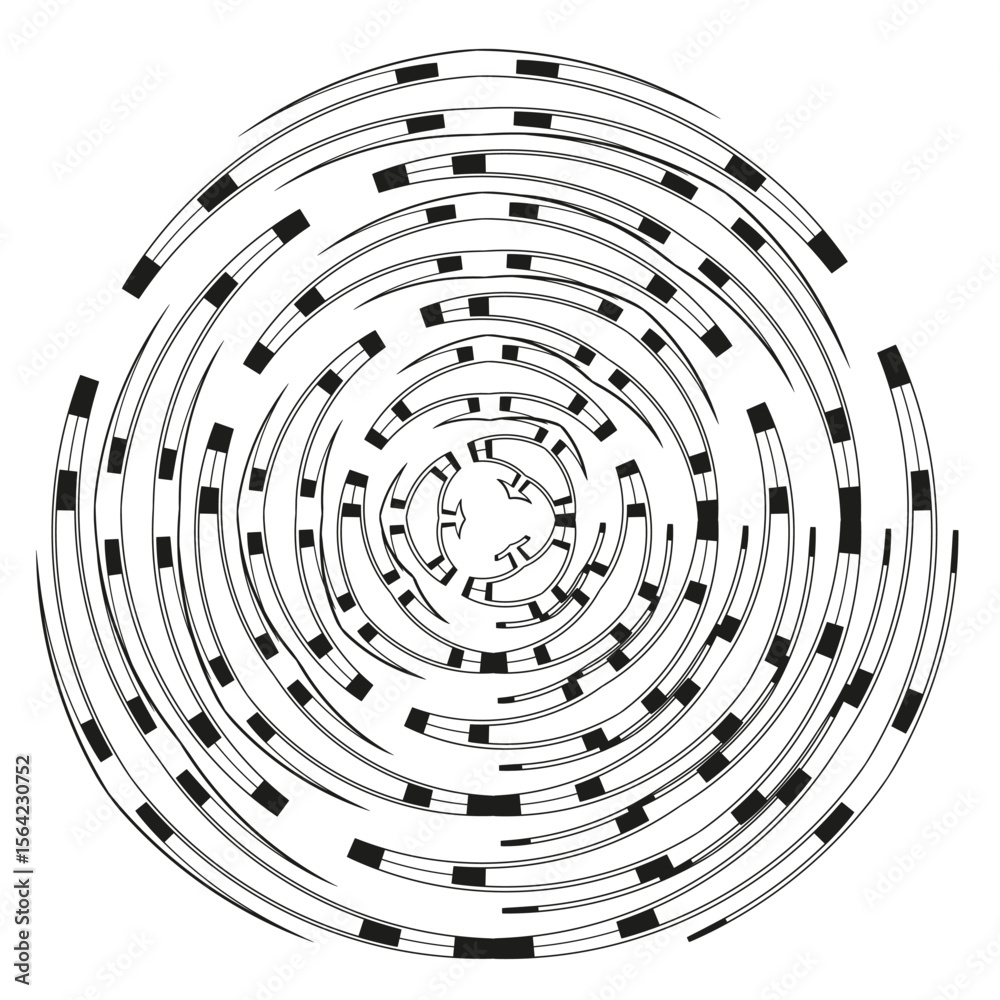 Poster dynamic ring pattern. dashed circular motion. concentric flow vector. abstract radial design.