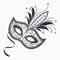 Ornate black masquerade mask with feathers and ribbon party mask Venetian mask