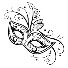 Ornate black masquerade mask with swirling details decorative