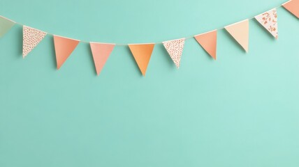 Colorful decorative bunting flags on mint green background for party and event decoration design