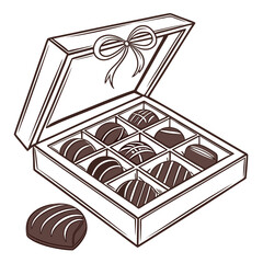Chocolate assortment box with bow and single truffle candy