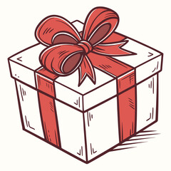 Red ribbon gift box on white background present celebration