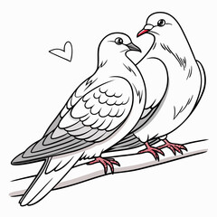 Two white doves perched together with a heart birds love