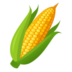 Yellow corn cob with green leaves kernels