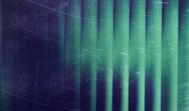 Glitch texture. Old film overlay. Blue white analog noise dust scratches stains lines distressed grunge dark illustration abstract background.