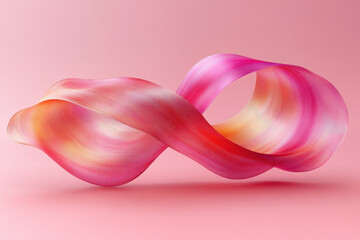 Pink and orange silk ribbons intertwined on pink background.