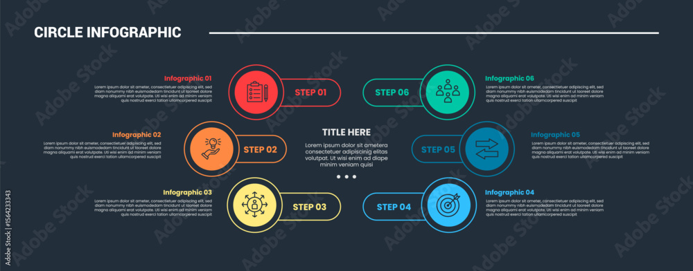 Poster circle shape infographic process diagram with small circle create round list on opposite direction w