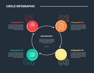 Naklejka na ściany i meble circle shape infographic process diagram with arrow line cycle circular with small circle connection with dark background bright outline style