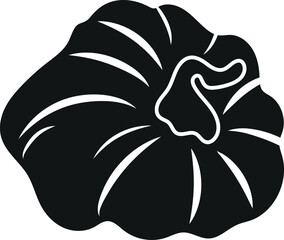 minimalistic logo of a black round pumpkin with decorative white lines, for traditional autumn designs