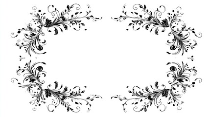 Elegant black and white floral frame, perfect for invitations, cards, or digital designs.  Versatile and sophisticated