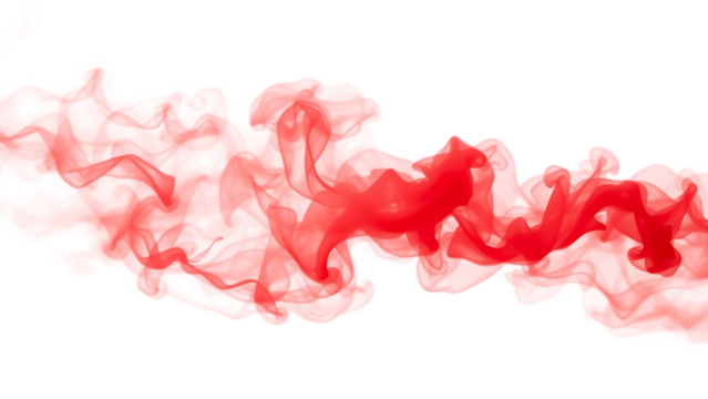 Abstract floating red smoke on a transparent horizontal background Red color clouds smoke fog textur