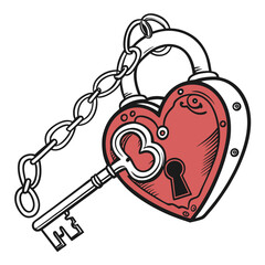 Heart shaped padlock with key and chain heart padlock unlock