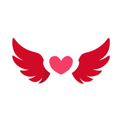 Red heart with feathered wings love cupid