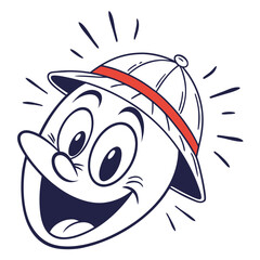 Cheerful cartoon character wearing a safari hat face happy