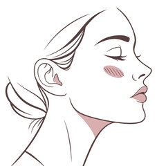 Elegant woman profile with closed eyes and blush face beauty