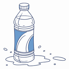 Blue and white water bottle with spilled liquid vector