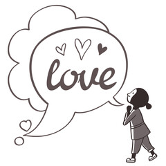 Person thinking about love with hearts and speech bubble vector